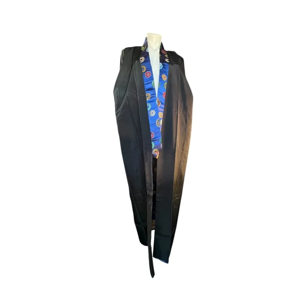 Kimono Royal Blue Satin With Multicolor Brocade Motifs Women’s Size 16 18New - Picture 12 of 12